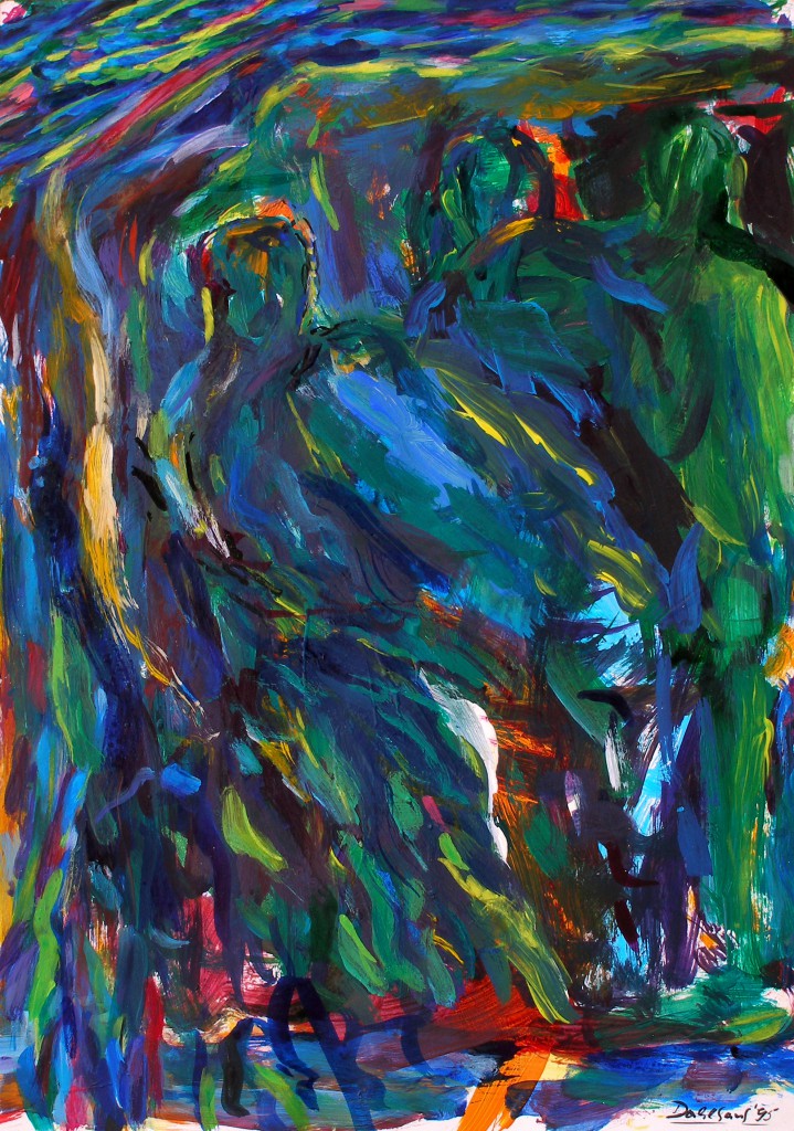 Olaf Dahlhaus- 1996, Beweinung, Acryl auf Papier, 67 x 52 cm