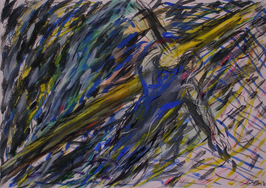 Olaf Dahlhaus- 1996, Kreuztragender,  Mischtechnik auf Papier, 60 x 40 cm