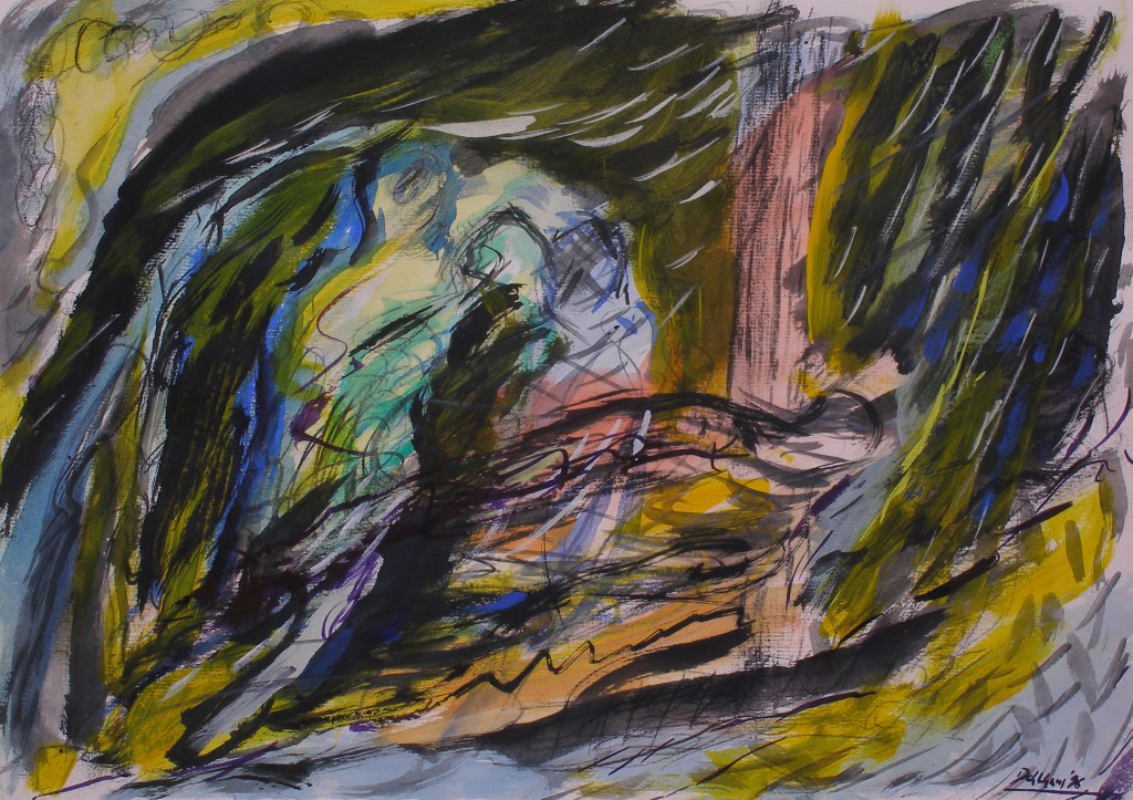 Olaf Dahlhaus- 1996, Unter dem Kreuz, Mischtechnik auf Papier, 60 x 40 cm