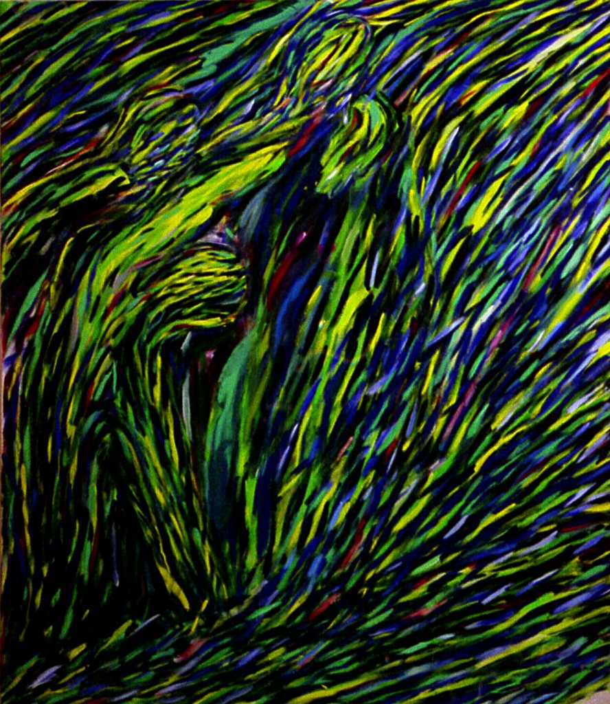 Olaf Dahlhaus- 1996, Auf dem Wasser gehen, Acryl auf Nessel, 160 x 140 cm