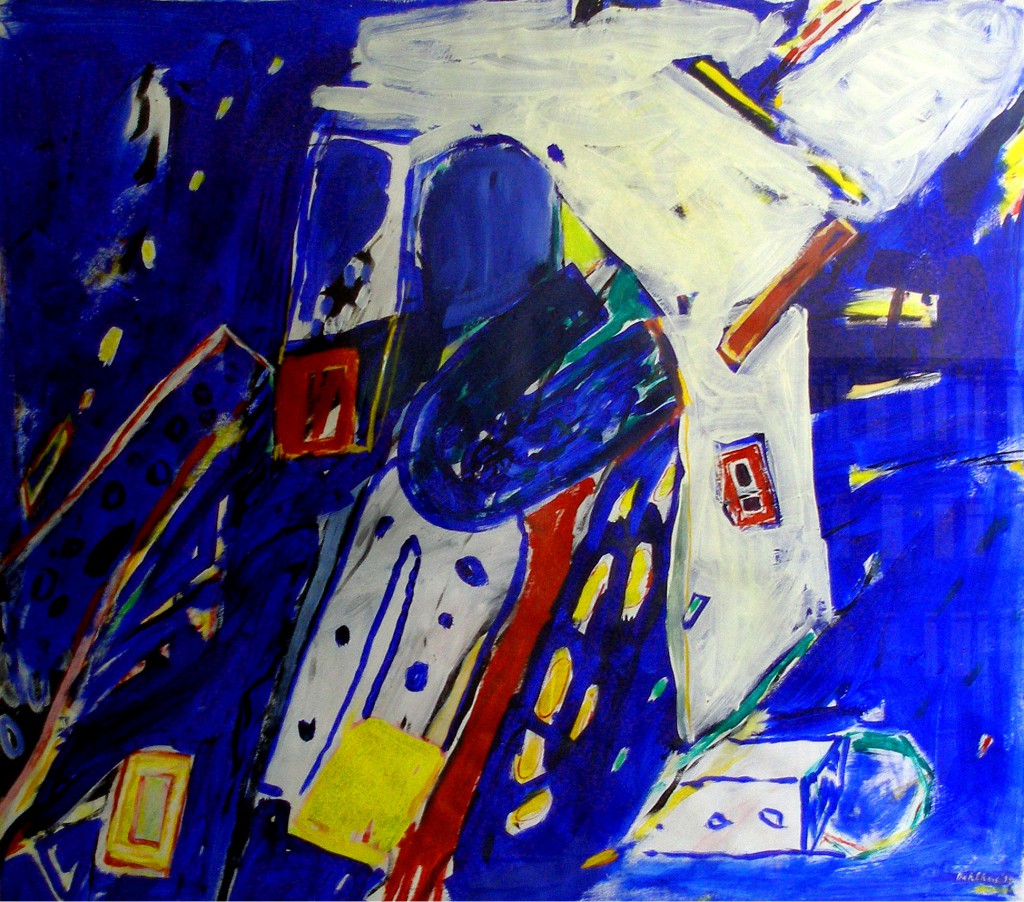Olaf Dahlhaus- 1994, Blaue Formen, Acryl auf Papier, 150 x 125 cm