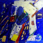Olaf Dahlhaus- 1994, Blaue Formen, Acryl auf Papier, 150 x 125 cm