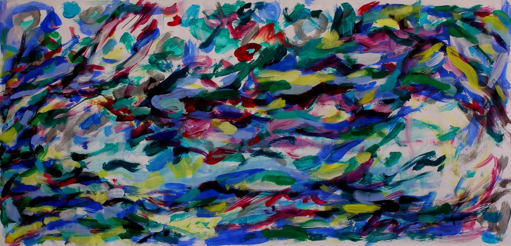 Olaf Dahlhaus- 2011, Sich dem Fluss übergeben, Acryl auf Papier, 120 x 50 cm