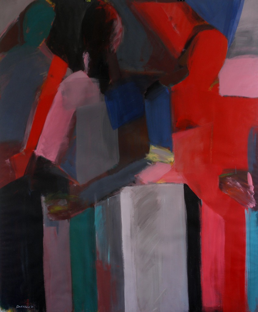 Olaf Dahlhaus- 1985, Wartende, Acryl auf Papier, 145 x 120 cm