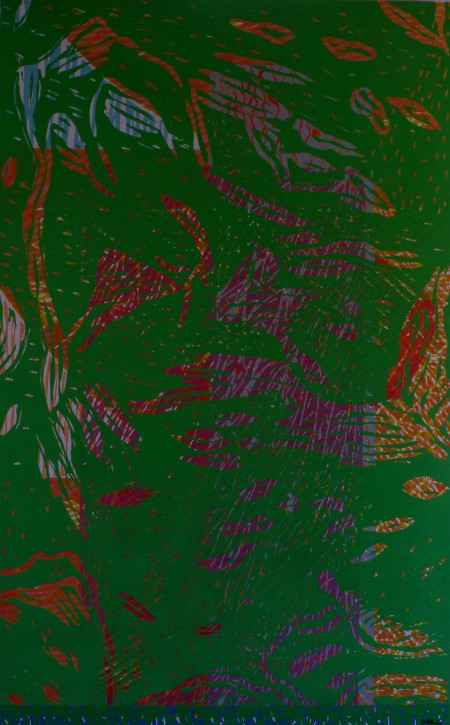 Olaf Dahlhaus- 2005, Flusslauf, Holzschnitt auf Papier, 152 x 104 cm