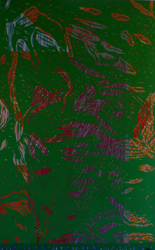 Olaf Dahlhaus- 2005, Flusslauf, Holzschnitt auf Papier, 152 x 104 cm