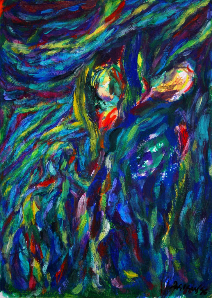 Olaf Dahlhaus- 1996, Kreuzabnahme, Acryl auf Papier, 67 x 52 cm