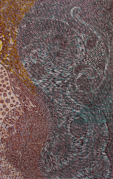 Olaf Dahlhaus- 2005, Kosmischer Klang, Holzschnitt auf Papier, 152 x 104 cm