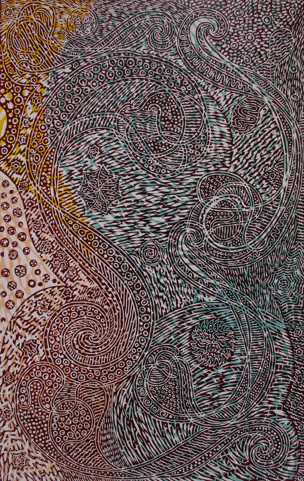 Olaf Dahlhaus- 2005, Kosmischer Klang, Holzschnitt auf Papier, 152 x 104 cm